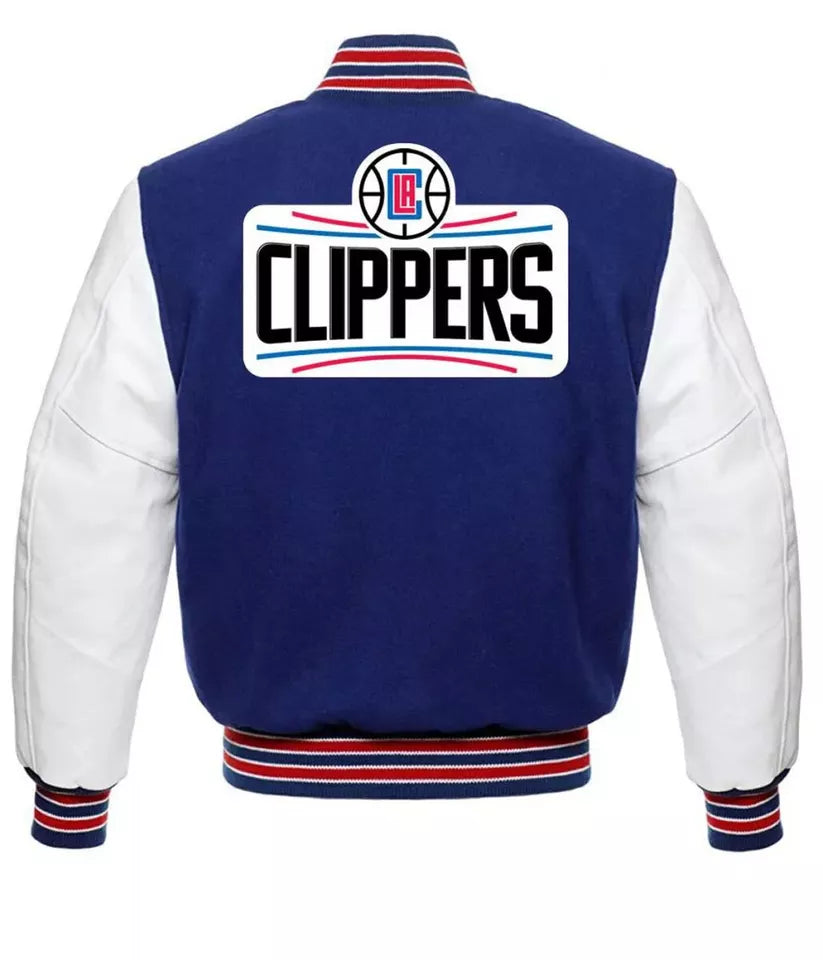 Men Letterman Los Angeles Clippers Blue and White Varsity Jacket - NBA