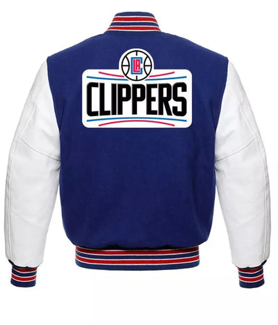 Men Letterman Los Angeles Clippers Blue and White Varsity Jacket - NBA