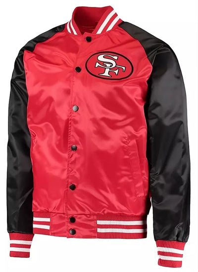 San Francisco 49ers Satin Letterman Varsity Jacket full-snap Embroidery logo red and black - NFL