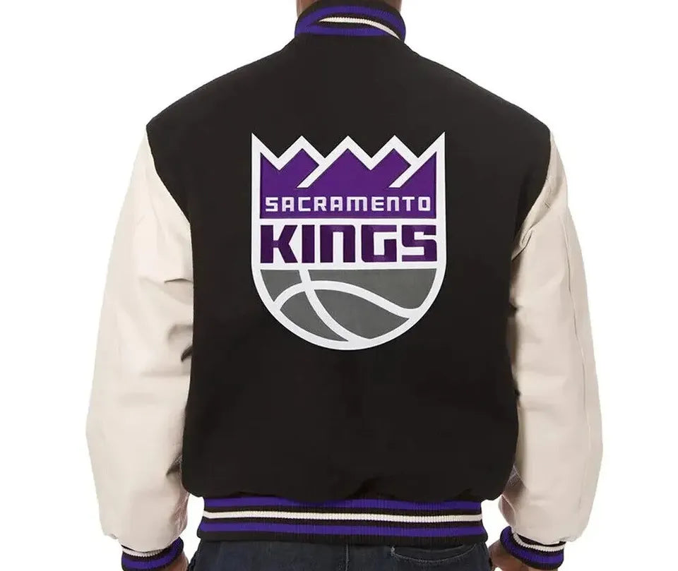 Men Letterman Sacramento Kings Black and White Varsity Jacket - NBA