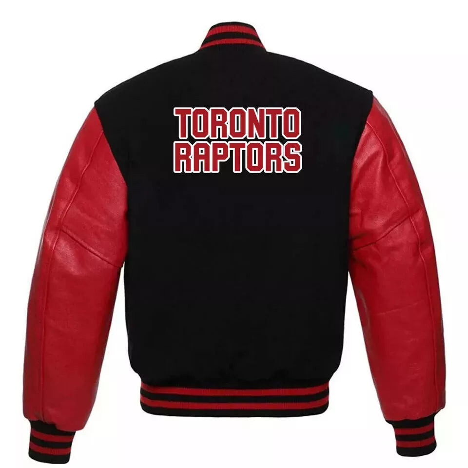 Men Toronto Raptors Varsity Jackets Wool & Genuine Leather Sleeves black & red - NBA