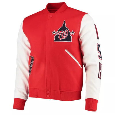 Men Letterman Washington Nationals Red and White Varsity Jacket - MLB
