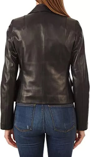Leather Blazer Coat Jacket Women Lambskin Ladies Trench Biker  Black