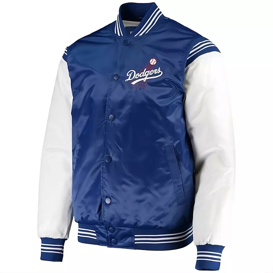 MLB - Los Angeles LA Dodgers Satin Varsity Jacket Full-snap Embroidery logos blue and white