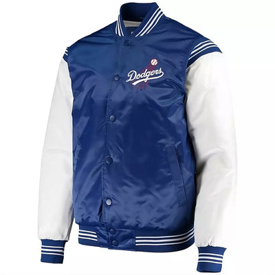 MLB - Los Angeles LA Dodgers Satin Varsity Jacket Full-snap Embroidery logos blue and white