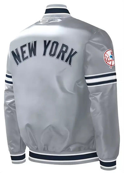 Men Gray New York Yankees Slider Satin Full-Snap Varsity Jacket - MLB
