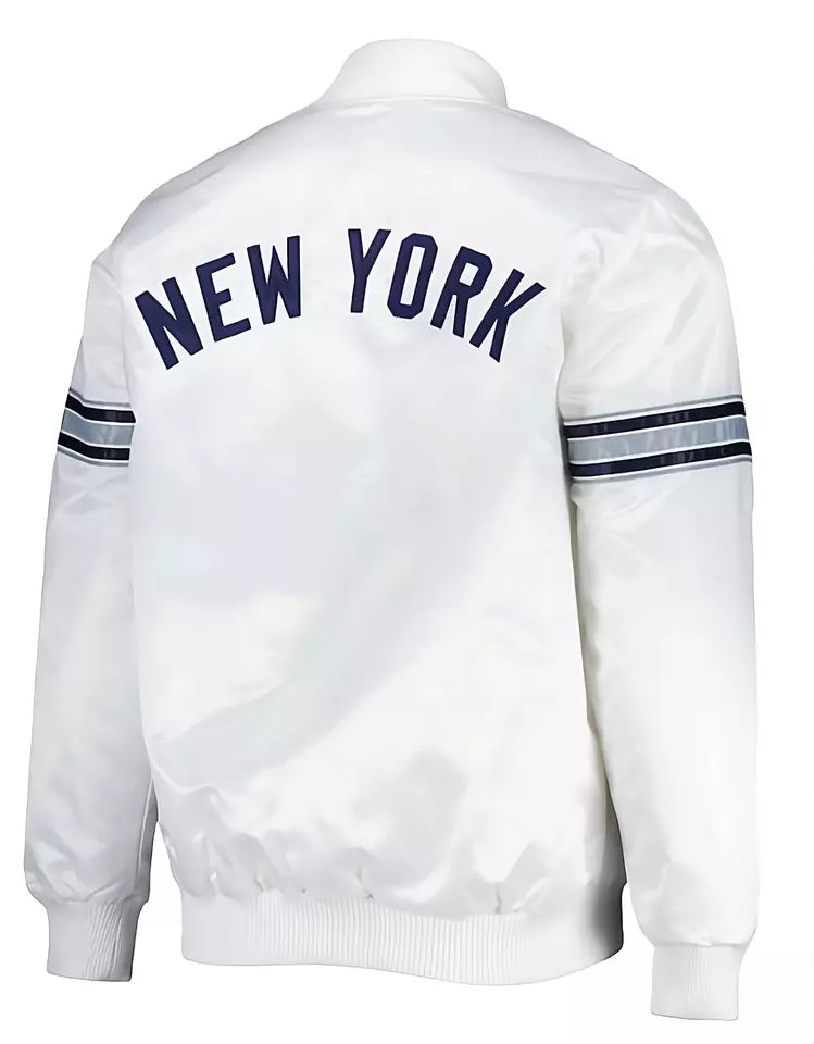 Men White New York Yankees Satin Full-Snap Varsity Jacket - MLB