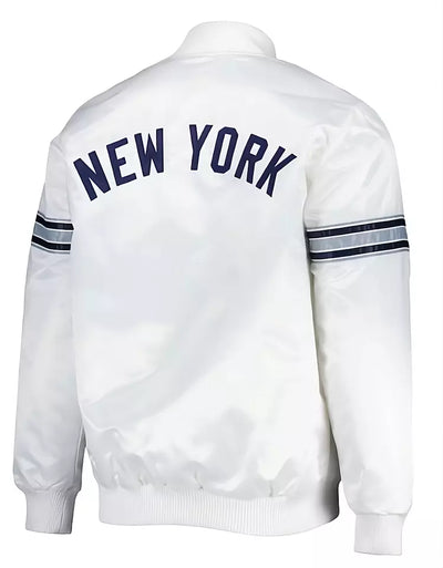 Men White New York Yankees Satin Full-Snap Varsity Jacket - MLB