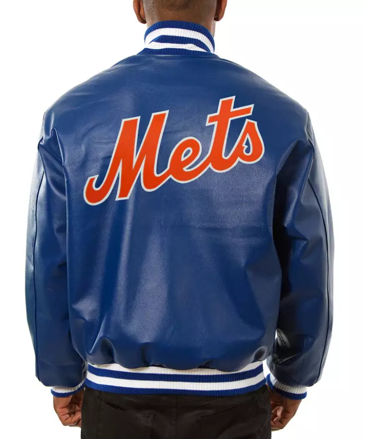 Men New York Mets Blue Letterman Varsity Jacket Genuine Sheep Leather - MLB