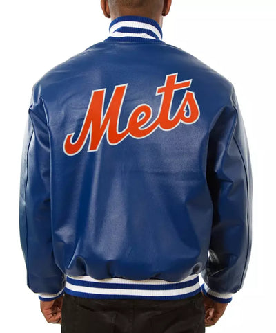 Men New York Mets Blue Letterman Varsity Jacket Genuine Sheep Leather - MLB