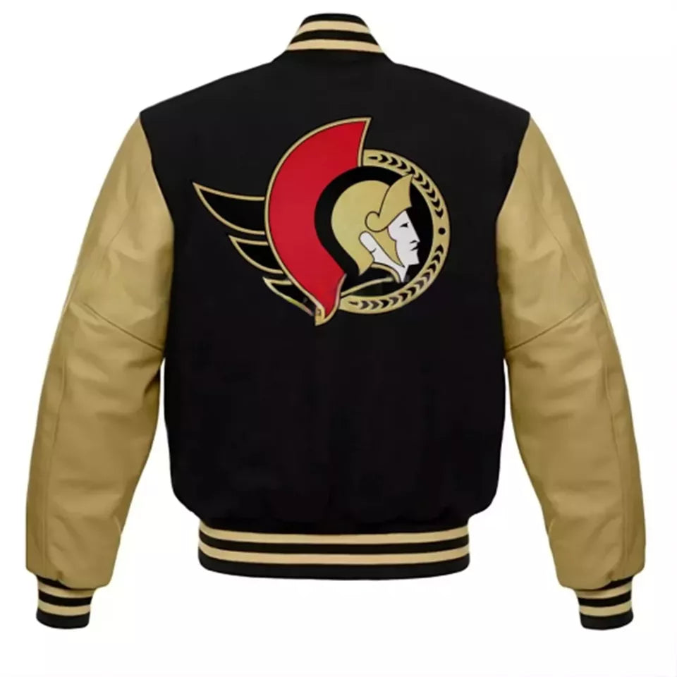 Ottawa Senators Varsity Jacket Letterman Style with Genuine Leather Sleeves - NHL