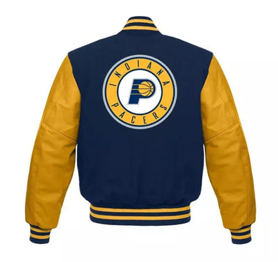 Men Letterman Indiana Pacers Blue and Yellow Varsity Jacket - NBA
