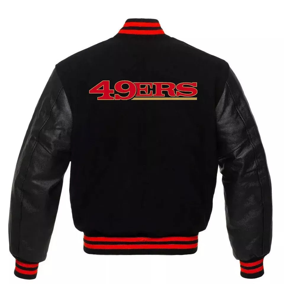 San Francisco 49ers NFL Varsity Jacket with Genuine Leather Sleeves black