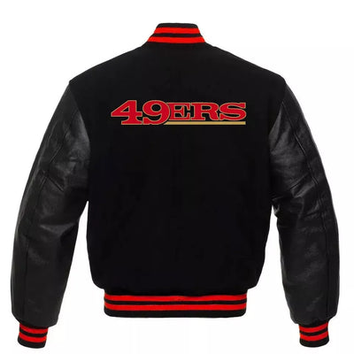 San Francisco 49ers NFL Varsity Jacket with Genuine Leather Sleeves black