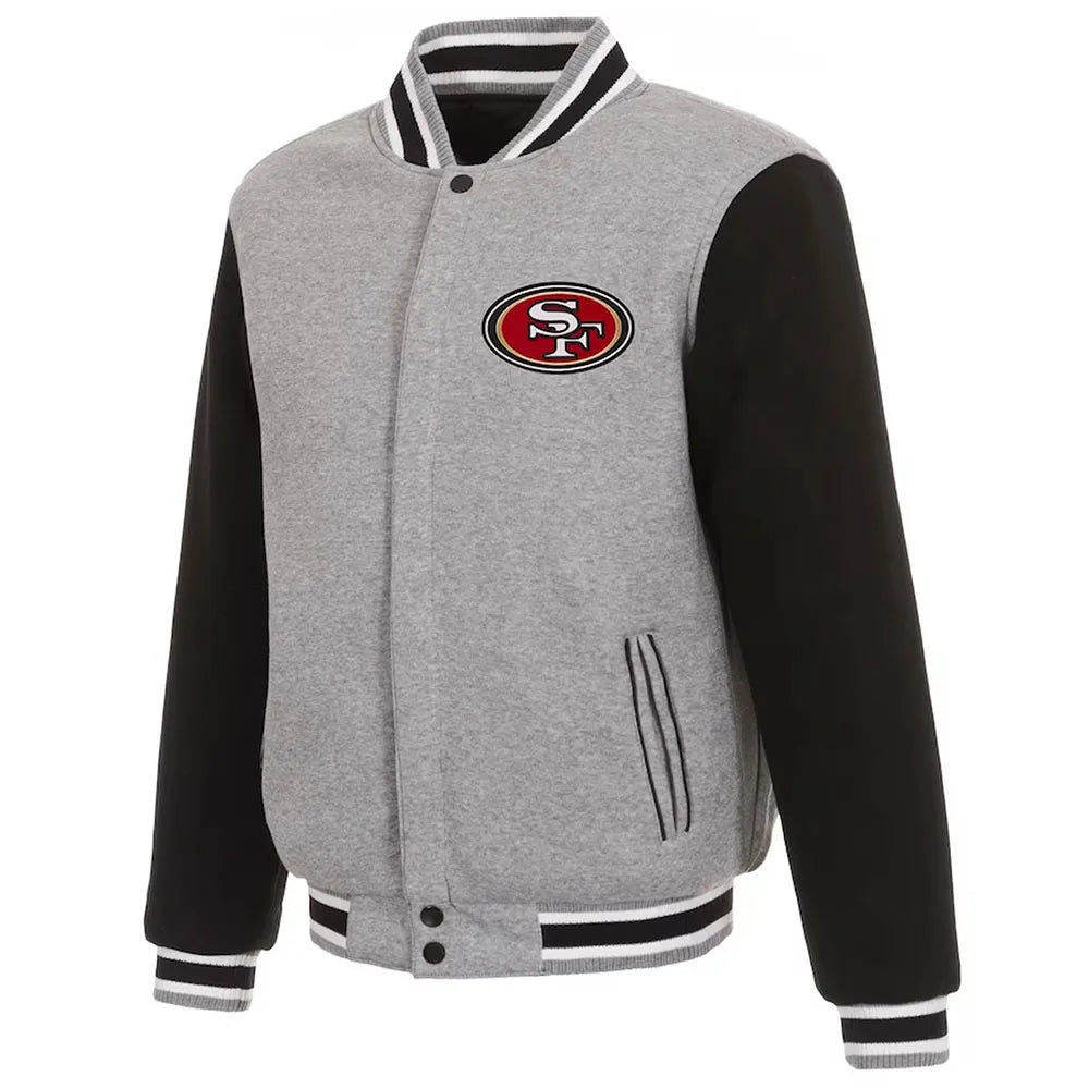 Men San Francisco 49ers Varsity Gray and Black Wool Jacket - NFL