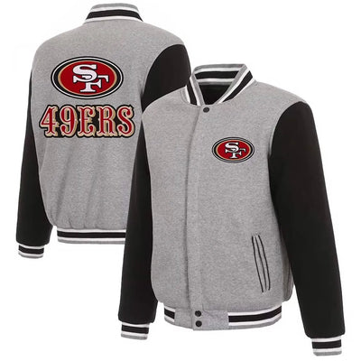 Men San Francisco 49ers Varsity Gray and Black Wool Jacket - NFL