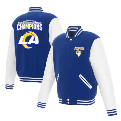 Men Super Bowl LVI Champs LA Rams Blue White Varsity Jacket - NFL