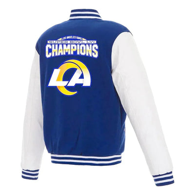 Men Super Bowl LVI Champs LA Rams Blue White Varsity Jacket - NFL