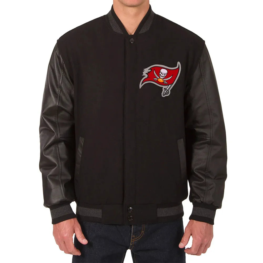 Men Tampa Bay Buccaneers Varsity Embroidered Black Jacket - NFL
