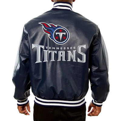 Men Tennessee Titans Navy Blue Varsity Leather Jacket - NFL