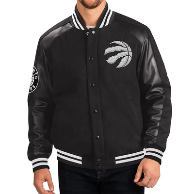 Men Toronto Raptors Varsity Black Wool Leather Jacket -NBA