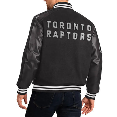Men Toronto Raptors Varsity Black Wool Leather Jacket -NBA