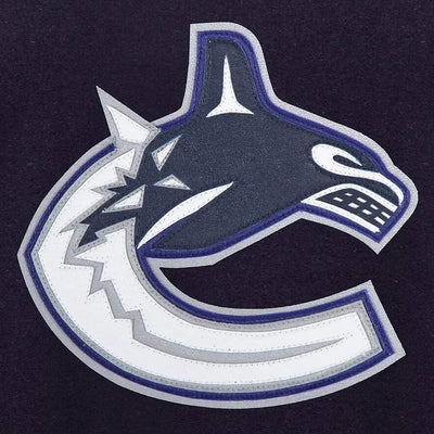 Men Vancouver Canucks Navy Blue Leather Varsity Jacket - NHL