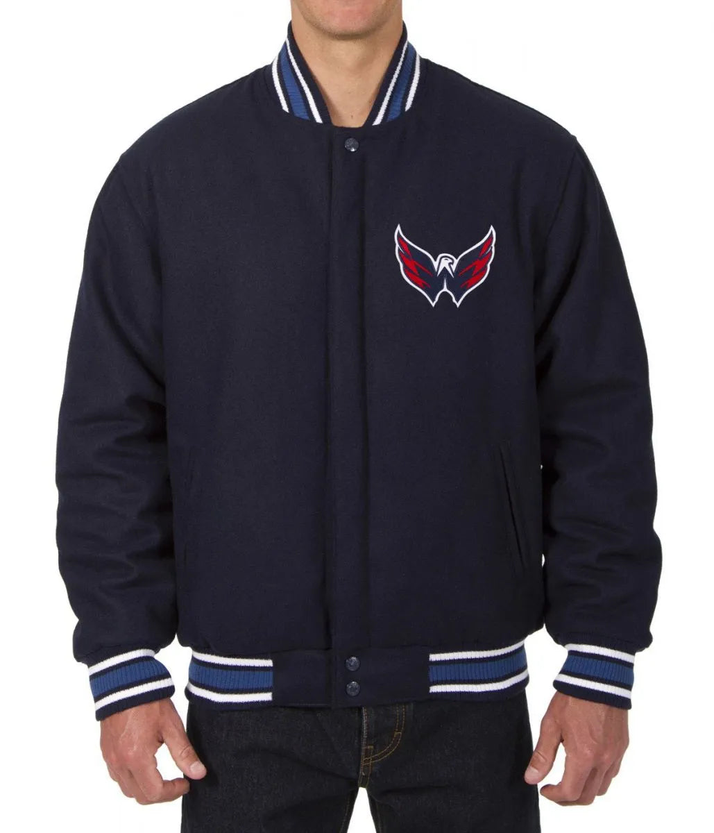Men Washington Capitals Navy Blue Wool Varsity Jacket - NHL
