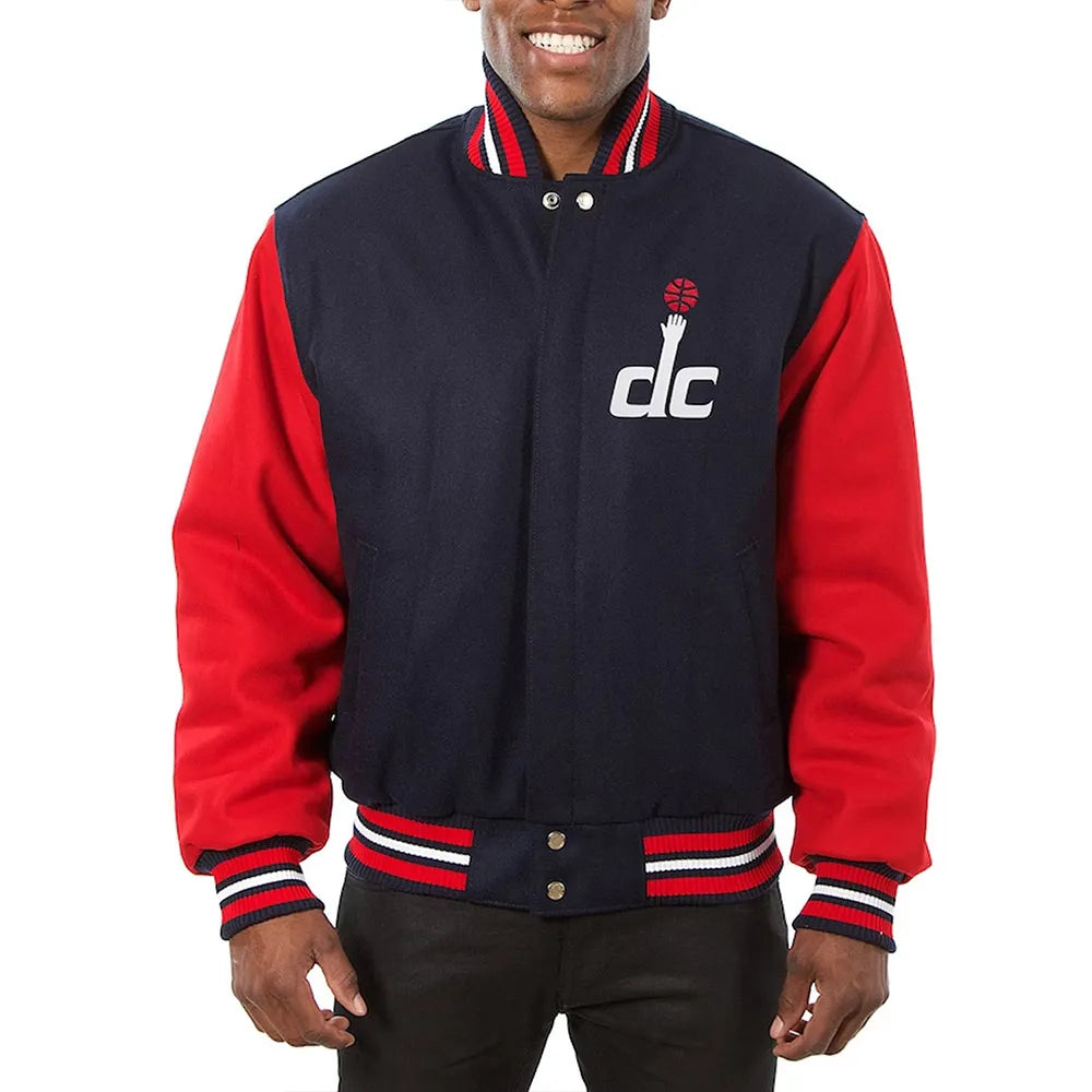 Men Washington Wizards Domestic Navy & Red Wool Varsity Jacket - NBA