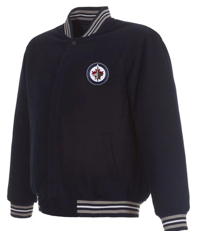 Men Winnipeg Jets Navy Blue Wool Varsity Jacket - NHL