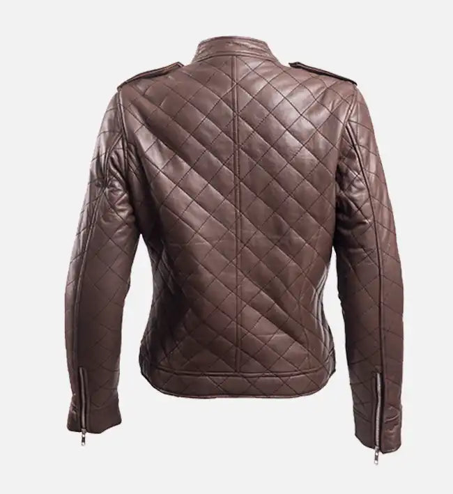 Women Brown Leather Puffer Jacket