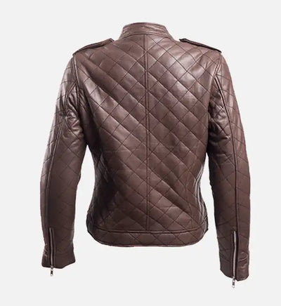 Women Brown Leather Puffer Jacket