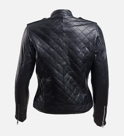 Women Black Leather Puffer Jacket