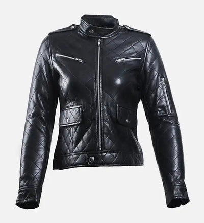 Women Black Leather Puffer Jacket