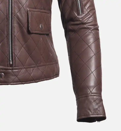 Women Brown Leather Puffer Jacket